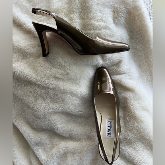 Pancaldi Satin Slingback Muted Gold Heels Made in Italy - Picture 6 of 9
